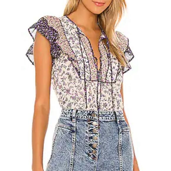 Ulla Johnson Cora Flutter Sleeve Top in Cream - Picture 1 of 5